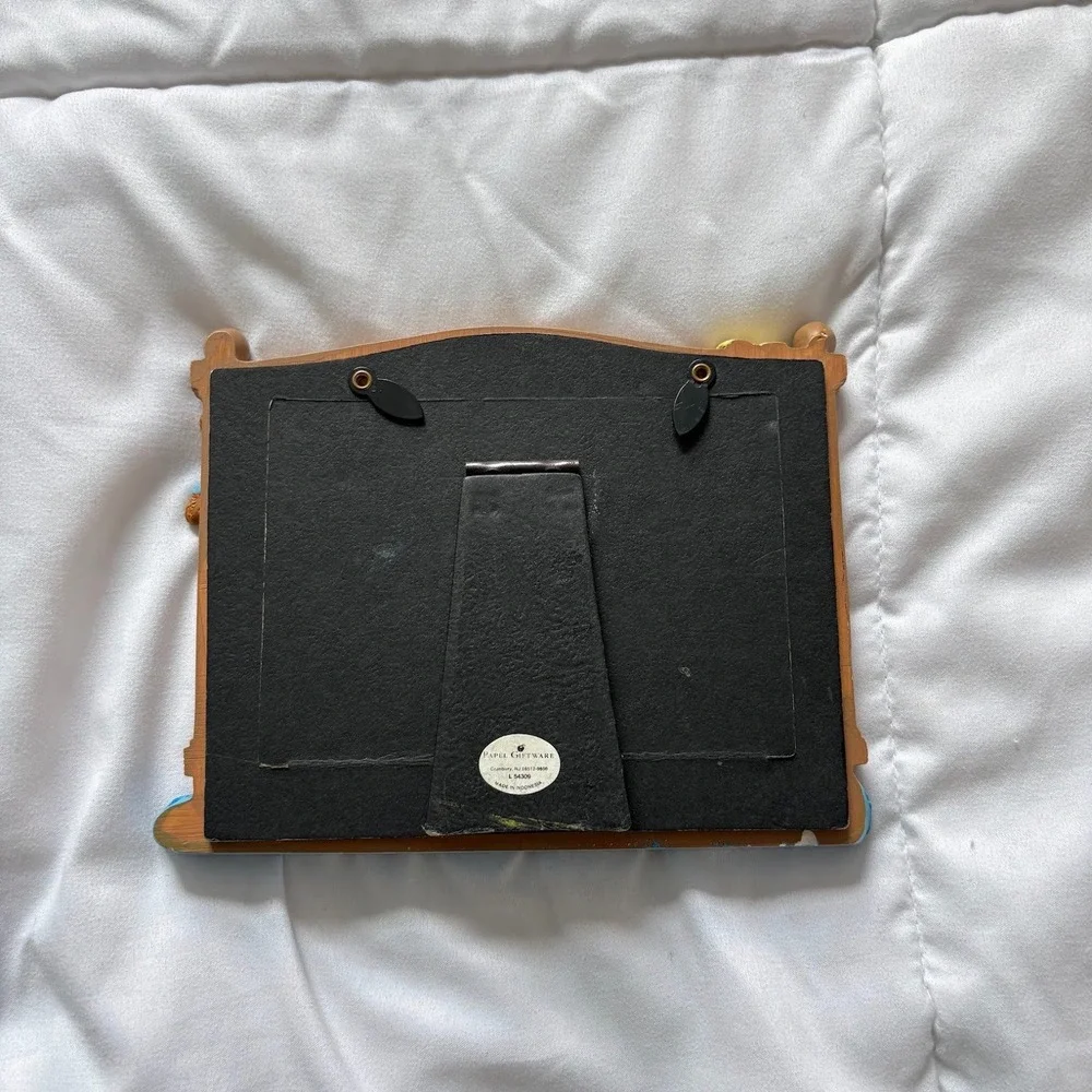 Vintage 90s Teddy Bear Baby Crib 3D Picture Frame Blue Brown Nursery